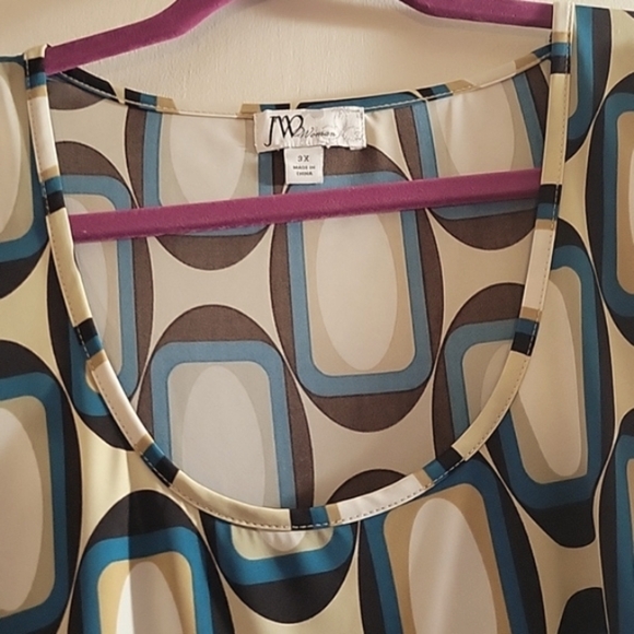 JW Women Round Neck Multi Color Pattern Blouse, Size 3X - Picture 5 of 7